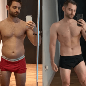 Image of a male before and after image after working out